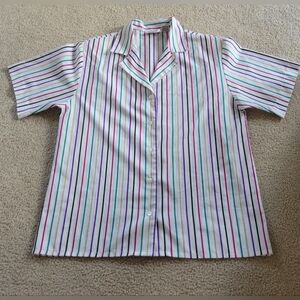 Retro 80's suburbans Woman’s size 10 Button Blouse, Collar, Stripe, short sleeve